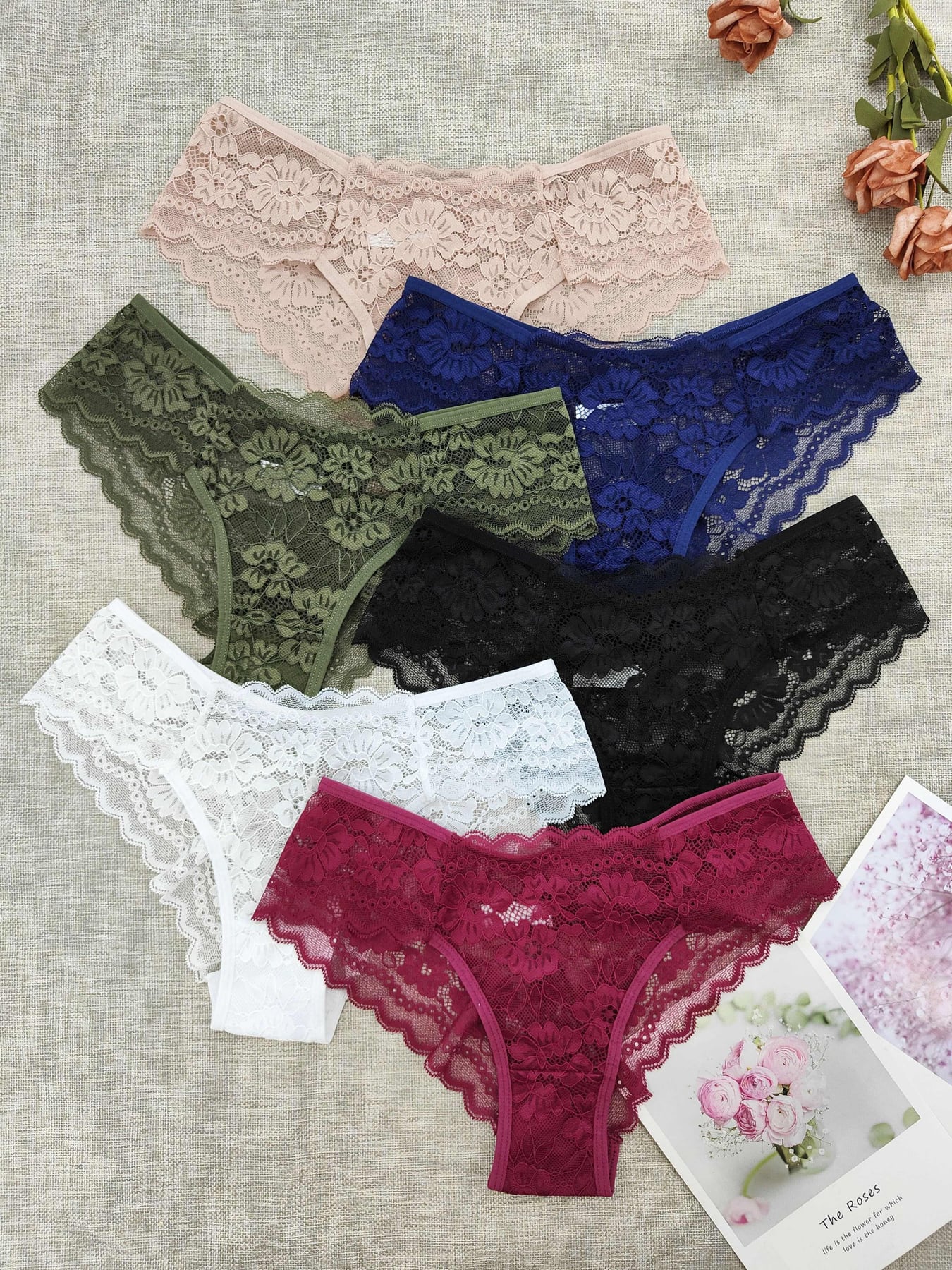 6-Pack Women's Sheer Bikini Underwear - Semi- Lace Panties with Full Coverage, Hand Washable Lingerie (6 Pack Value) - Solid Color for & for Use with Other Bottoms