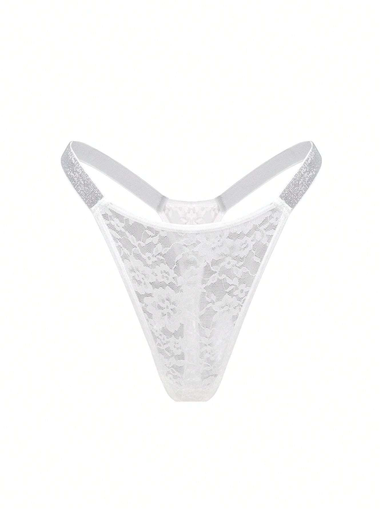 Tanga de encaje blanca con diseño de diamantes sobre fondo claro
